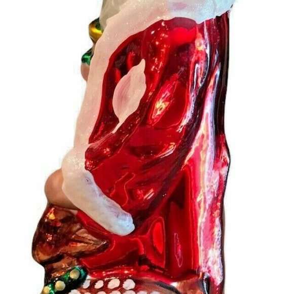 Vintage Glass Santa 12 1/2" Tall Hand Painted Deer - Picture 4 of 10